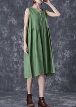 Load image into Gallery viewer, French Green V Neck Exra Large Hem Linen Dress Summer