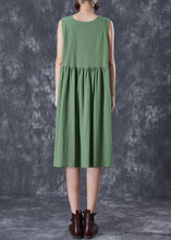 Load image into Gallery viewer, French Green V Neck Exra Large Hem Linen Dress Summer