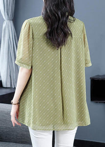 French Green V Neck Lace Up Chiffon Shirt Summer