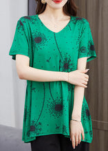 Load image into Gallery viewer, French Green V Neck Print Patchwork Cotton T Shirt Top Summer