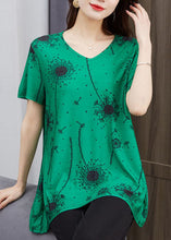 Load image into Gallery viewer, French Green V Neck Print Patchwork Cotton T Shirt Top Summer