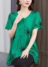 Load image into Gallery viewer, French Green V Neck Print Patchwork Cotton T Shirt Top Summer