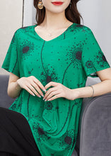 Load image into Gallery viewer, French Green V Neck Print Patchwork Cotton T Shirt Top Summer