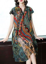 Load image into Gallery viewer, French Green V Neck Print Patchwork Silk Dress Summer