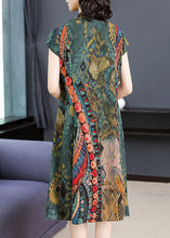 Load image into Gallery viewer, French Green V Neck Print Patchwork Silk Dress Summer