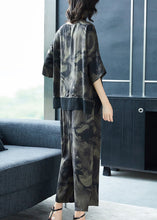 Load image into Gallery viewer, French Grey O-Neck Print Tops And Pants Silk Two Pieces Set Summer