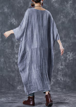 Load image into Gallery viewer, French Grey Oversized Patchwork Linen Dresses Batwing Sleeve