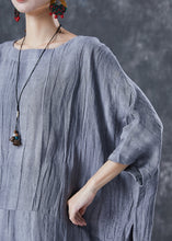 Load image into Gallery viewer, French Grey Oversized Patchwork Linen Dresses Batwing Sleeve