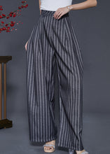 Load image into Gallery viewer, French Grey Oversized Striped Linen Straight Pants Spring