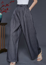 Load image into Gallery viewer, French Grey Oversized Striped Linen Straight Pants Spring