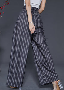 French Grey Oversized Striped Linen Straight Pants Spring