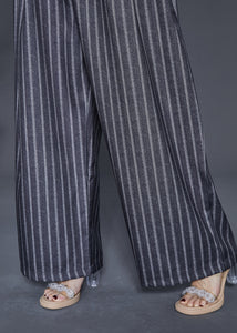 French Grey Oversized Striped Linen Straight Pants Spring