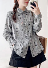 Load image into Gallery viewer, French Grey Peter Pan Collar Button Print Cotton Shirts Spring