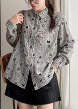 Load image into Gallery viewer, French Grey Peter Pan Collar Button Print Cotton Shirts Spring