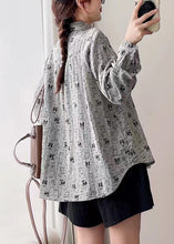 Load image into Gallery viewer, French Grey Peter Pan Collar Button Print Cotton Shirts Spring