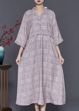 Load image into Gallery viewer, French Grey Ruffled Plaid Drawstring Cotton Long Dress Summer