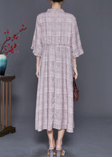 Load image into Gallery viewer, French Grey Ruffled Plaid Drawstring Cotton Long Dress Summer