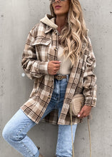 Load image into Gallery viewer, French Khaki Plaid Patchwork Button Hoodie Coat Fall