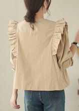 Load image into Gallery viewer, French Khaki Ruffled Patchwork Cotton Shirt Long Sleeve