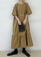 Load image into Gallery viewer, French Khaki Ruffled Patchwork Maxi Dress Short Sleeve