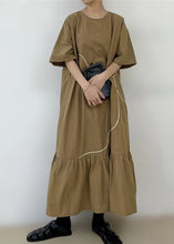 Load image into Gallery viewer, French Khaki Ruffled Patchwork Maxi Dress Short Sleeve