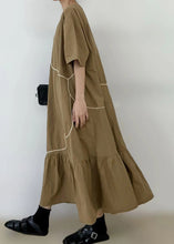 Load image into Gallery viewer, French Khaki Ruffled Patchwork Maxi Dress Short Sleeve