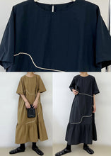 Load image into Gallery viewer, French Khaki Ruffled Patchwork Maxi Dress Short Sleeve