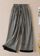 Load image into Gallery viewer, French Large Plaid Pockets Elastic Waist Linen Crop Pants Summer