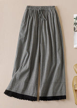 Load image into Gallery viewer, French Large Plaid Pockets Elastic Waist Linen Crop Pants Summer