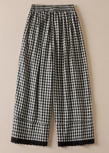 Load image into Gallery viewer, French Large Plaid Pockets Elastic Waist Linen Crop Pants Summer