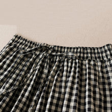 Load image into Gallery viewer, French Large Plaid Pockets Elastic Waist Linen Crop Pants Summer