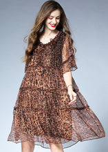 Load image into Gallery viewer, French Leopard Ruffled Patchwork Chiffon Mid Dress Summer