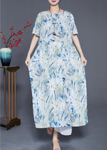 Load image into Gallery viewer, French Light Blue Oversized Print Linen Beach Dress Summer