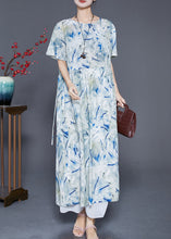 Load image into Gallery viewer, French Light Blue Oversized Print Linen Beach Dress Summer