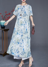 Load image into Gallery viewer, French Light Blue Oversized Print Linen Beach Dress Summer