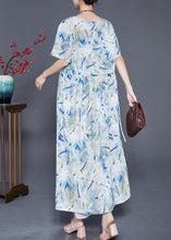 Load image into Gallery viewer, French Light Blue Oversized Print Linen Beach Dress Summer