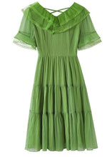 Load image into Gallery viewer, French Light Green V Neck Ruffled Patchwork Silk Dresses Summer