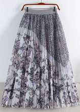 Load image into Gallery viewer, French Light Purple Print Elastic Waist Tulle Skirts Spring