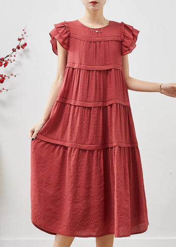 French Mulberry Layered Cotton Long Dress Butterfly Sleeve