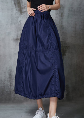 French Navy Drawstring Cotton Holiday Skirt Summer