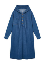 Load image into Gallery viewer, French Navy Hooded Button Patchwork Denim Dress Spring