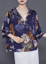 Load image into Gallery viewer, French Navy Hooded Print Silk Shirts Bracelet Sleeve