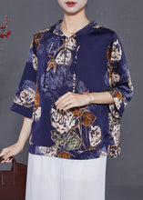 Load image into Gallery viewer, French Navy Hooded Print Silk Shirts Bracelet Sleeve