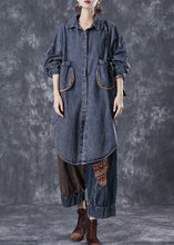 Load image into Gallery viewer, French Navy Oversized Pockets Denim Shirt Top Spring