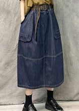 Load image into Gallery viewer, French Navy Pockets Patchwork Denim Straight Skirt Summer