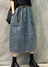 Load image into Gallery viewer, French Navy Pockets Patchwork Denim Straight Skirt Summer