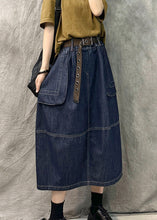 Load image into Gallery viewer, French Navy Pockets Patchwork Denim Straight Skirt Summer