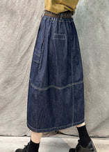 Load image into Gallery viewer, French Navy Pockets Patchwork Denim Straight Skirt Summer