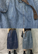 Load image into Gallery viewer, French Navy Pockets Patchwork Denim Straight Skirt Summer