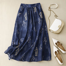 Load image into Gallery viewer, French Navy Print Pockets Elastic Waist Cotton Skirt Summer